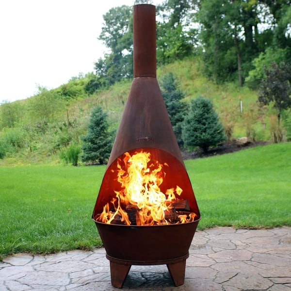 Shop Sunnydaze 60 Chiminea Wood Burning Fire Pit Steel With Oxidized Rustic Finish Overstock 21853787