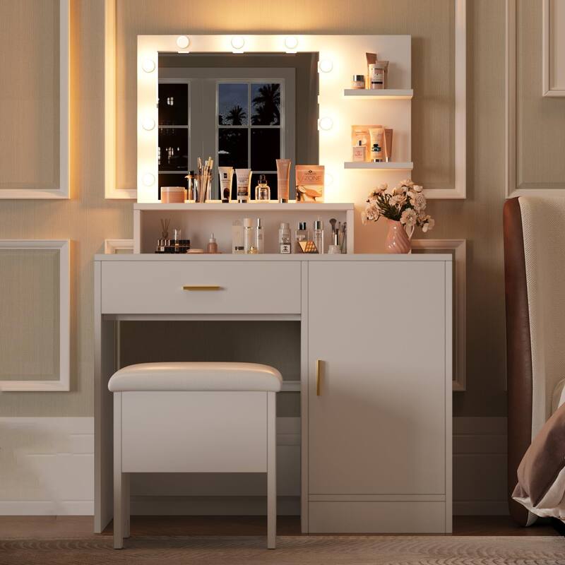 Makeup Vanity Desk with Mirror & 9 LED Light Bulbs