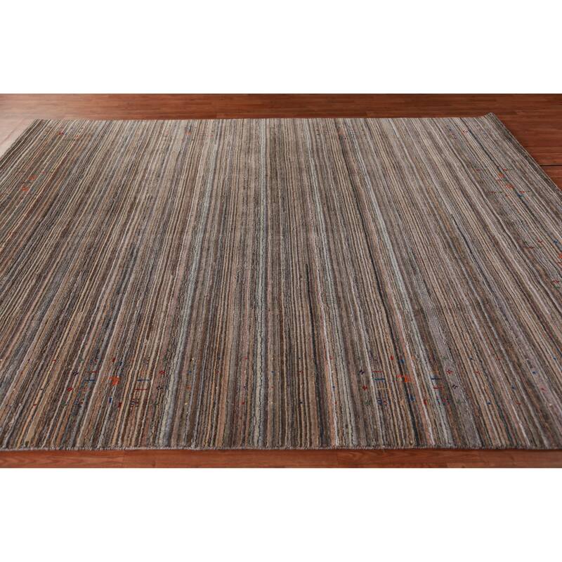 Striped Gabbeh Indian Area Rug Handmade Brown Wool Carpet - 8'0" x 9'8"