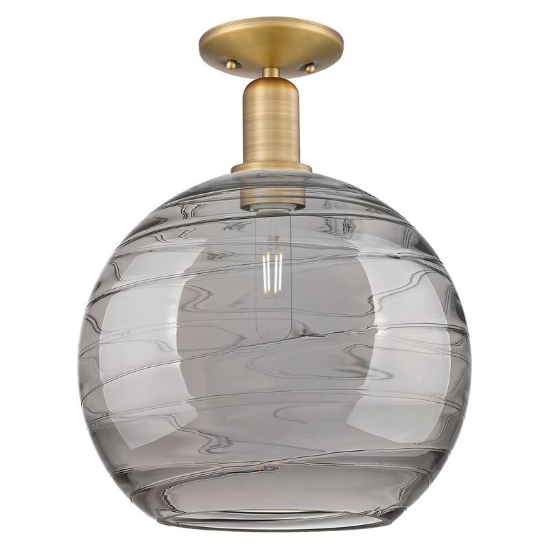Innovations Lighting 716-1C-15-12 Athens Deco Swirl Semi-Flush Athens - Brushed Brass / Light Smoke Deco Swirl