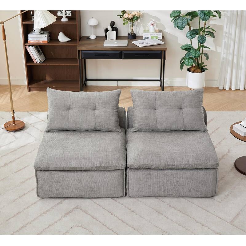 GDFStudio - Chenille Modular 2-Seater 66" Armless Lounge Loveseat Sofa