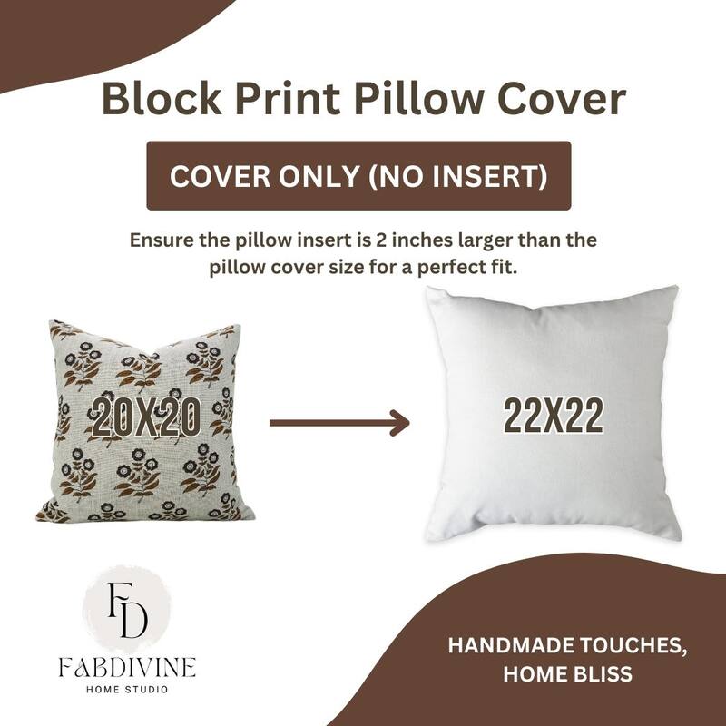 Linen Farmhouse Block print pillow Cover - Neha