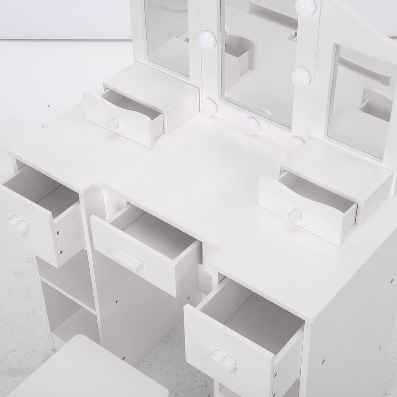 2-in-1 Princess Kids Vanity Dressing Table Set with Tri-Fold Mirror