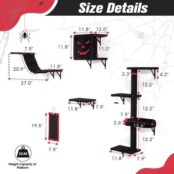 Gemscream Gothic Cat Wall Mount Shelves – Bat & Coffin Design, Black Wood, 15.75x11.81 Inches, Holds 30 Lbs