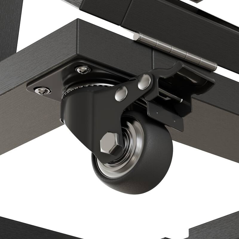 Javlergo Black Adjustable Height Folding Stool with Wheels Grey Fabric Ottoman Portable Metal Footstool for Indoor Outdoor Use