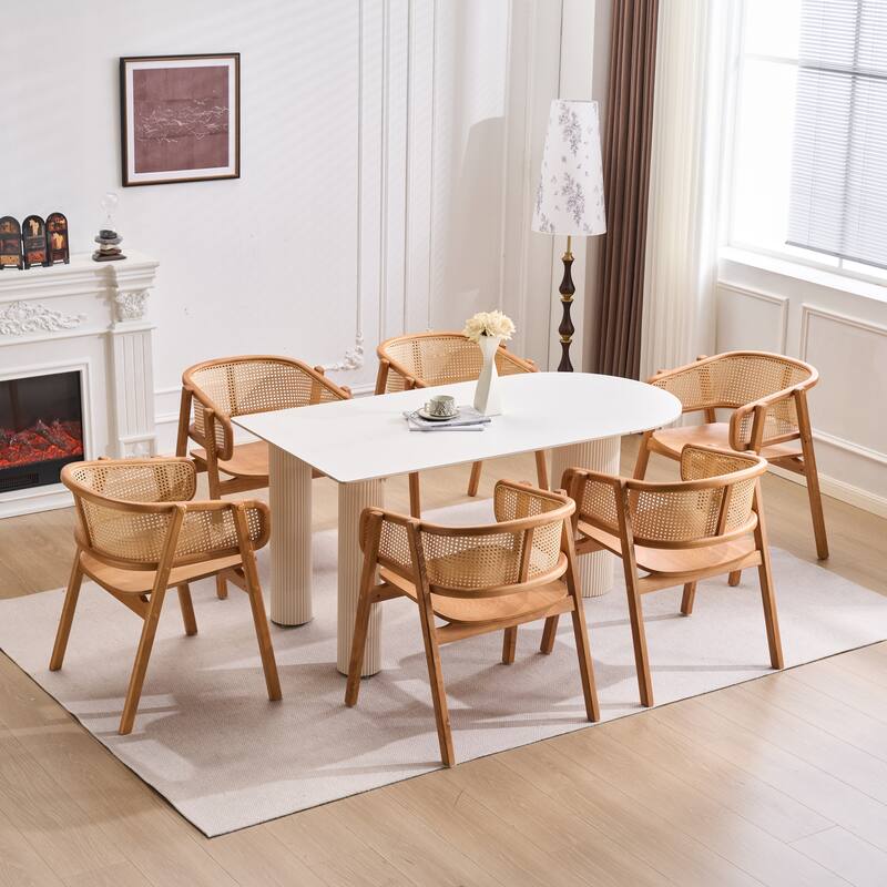 Christopher Knight Home - Mid-Cenutry Natural Rattan Mesh Dining Chairs Set with Ergonomic Curved Back and Armrests