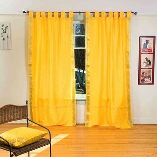 Yellow Tab Top Sheer Sari Curtain / Drape / Panel - Pair - - 18541260