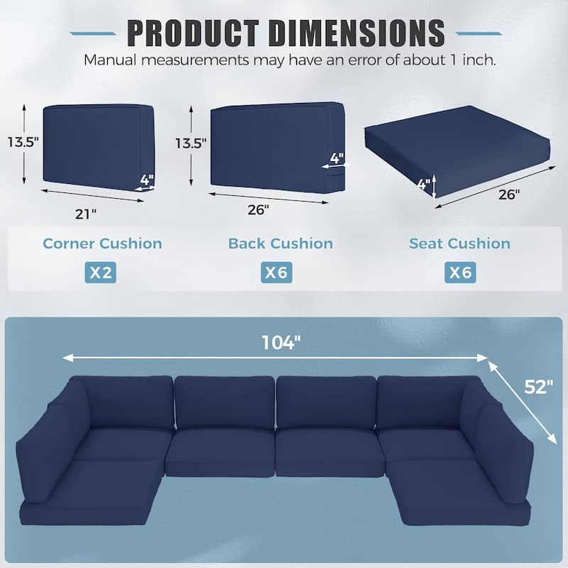 14 Piece Outdoor Patio Furniture Deep Seat Cushion Set Sofa Replacement Waterproof Cushions