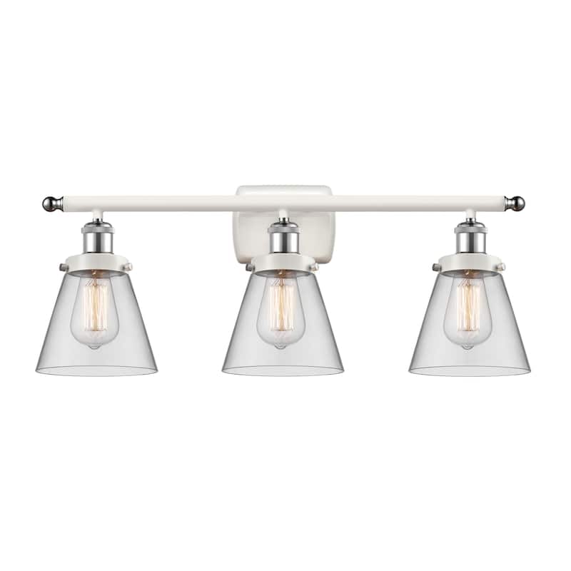 Innovations Lighting 916-3W-11-26 Cone Vanity Cone 3 Light 26" Wide - White and Polished Chrome / Clear