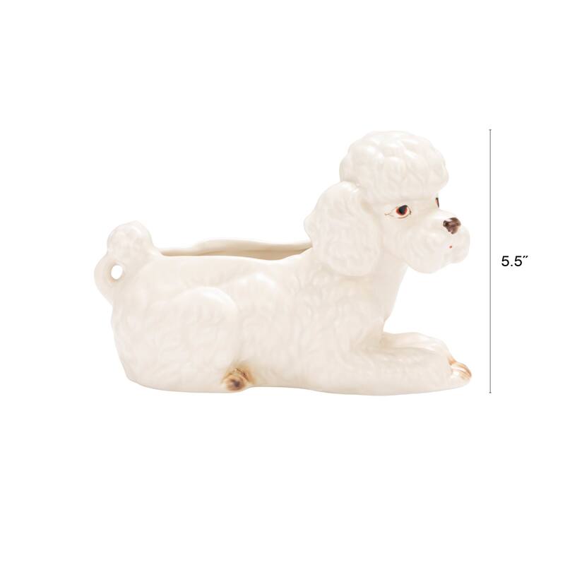 Vintage Reproduction Poodle Planter in Hand-Painted Stoneware - 8.0"L x 6.0"W x 5.5"H