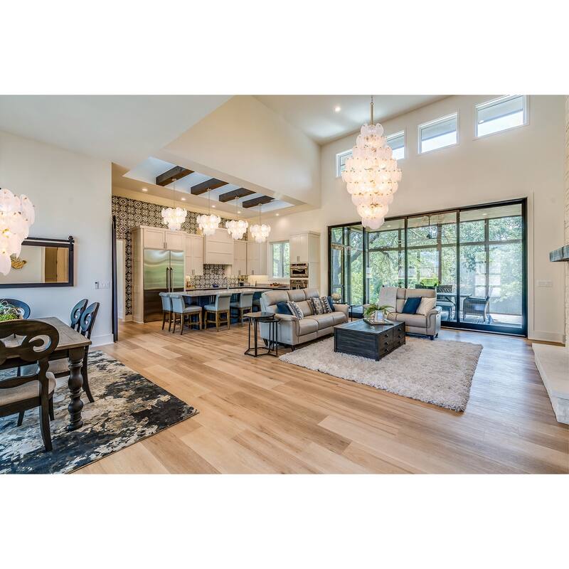 Artcraft Lily - 15-Light Chandelier - Brushed Brass Finish - Wispy White Murano Style Glass Shade