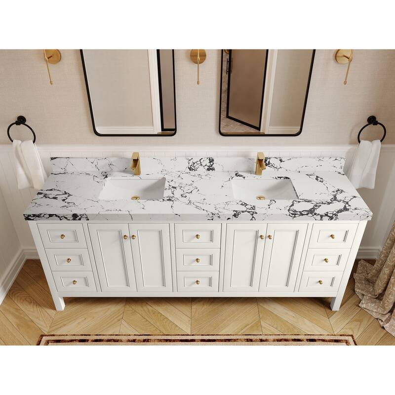 Willow Collections 84 in. W x 22 in. D Nashville Double Bowl Sink Bathroom Vanity with Countertop - 2"Viola Night - Ivory
