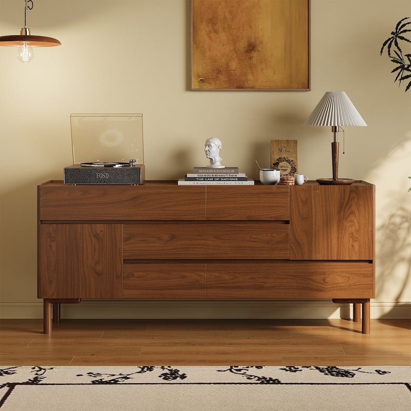 JASIWAY Buffet Table Cabinet Sideboard Cabinet with Drawers, Walnut
