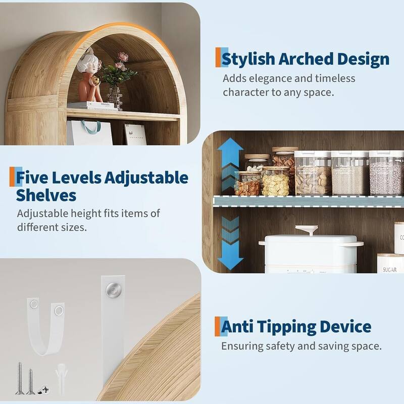 Multifunctional 7 Tier Tall Arched Shoe Storage Cabinet for Entryway, Hallway Living Room