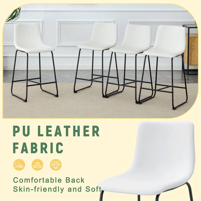 PU Leather Bar Stools Set of 2, Counter Height Bar Stools with Back and Footrest, Kitchens Island Chair with Metal Legs