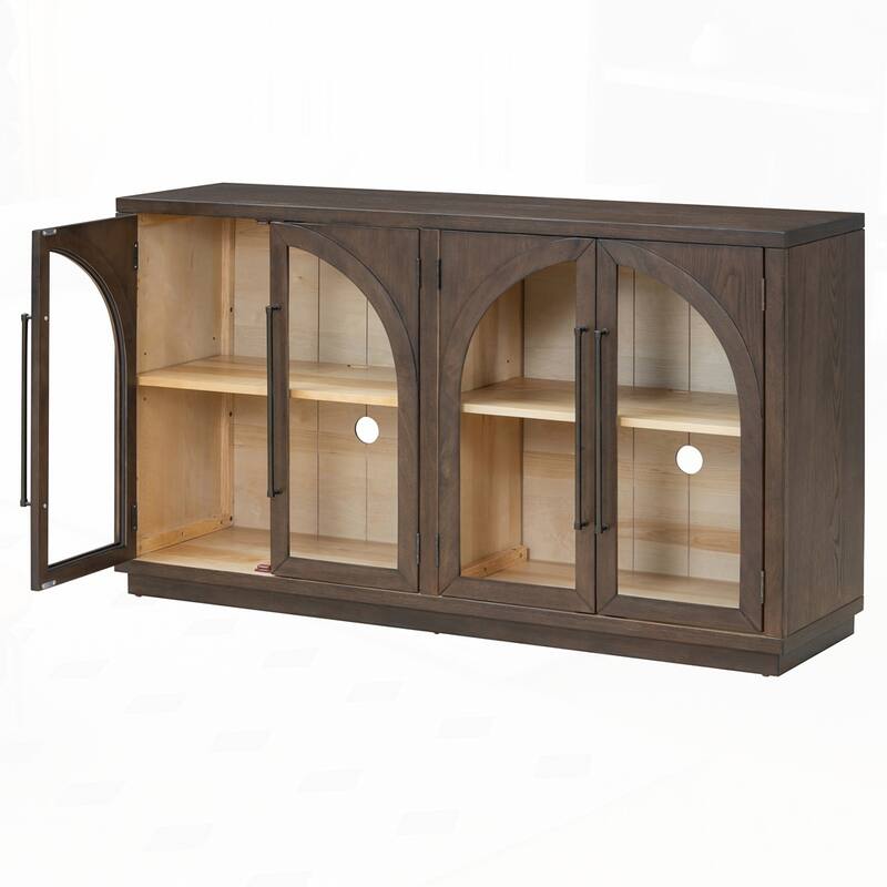 4-Door Large Storage Sideboard Buffet Cabinet with Glass Doors