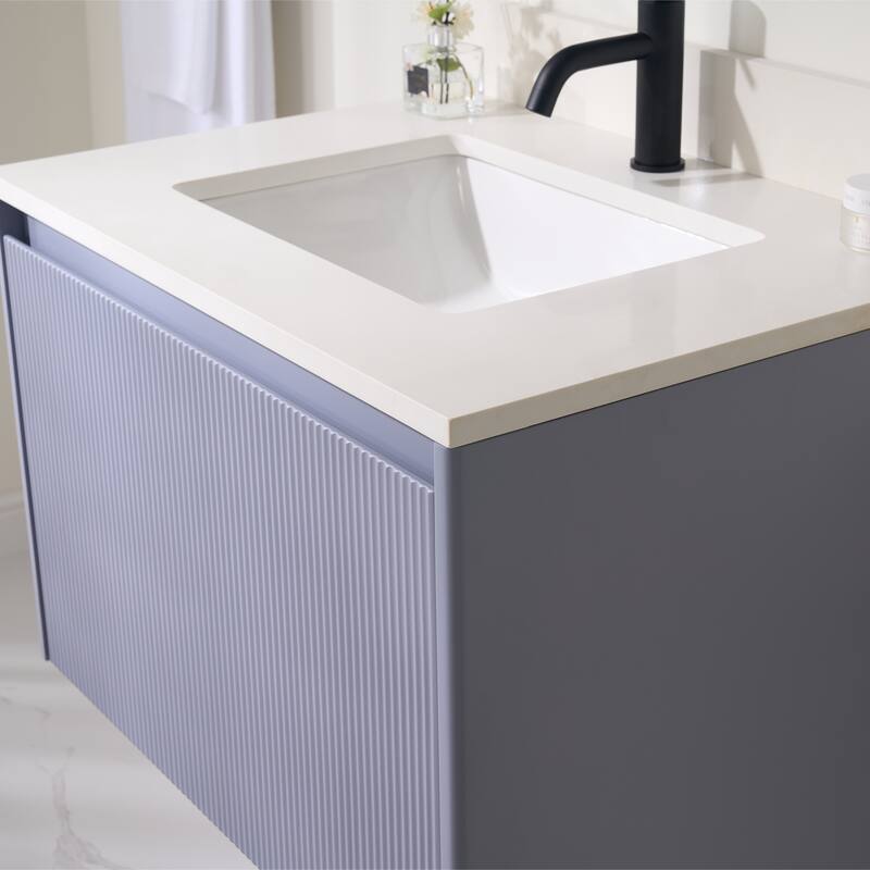 20'' H Modern Wall-Mount Bathroom Vanity With White Quartz Top and Single Sink