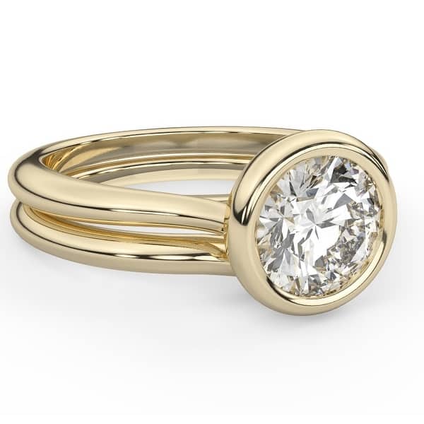 14K White Gold Engagement Ring CZ Bezel Set Round Solitaire Ring 