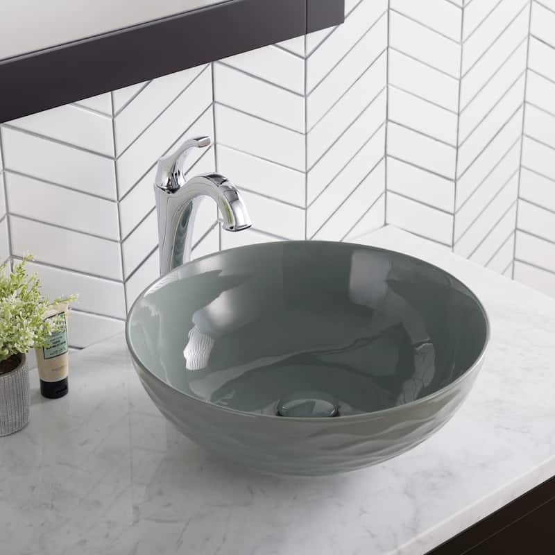 KRAUS Viva 16 1/2 inch Round Porcelain Ceramic Vessel Bathroom Sink