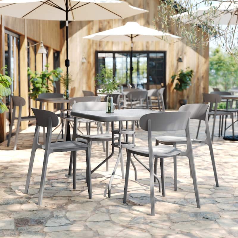 Commercial All-Weather Resin Stack Chair with Contoured Backrest-Set of 2 - 19"W x 19.5"D x 31"H