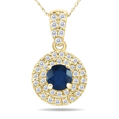 Marquee 3/4 Carat TW Double Halo Sapphire And Diamond Pendant in 10K Yellow Gold