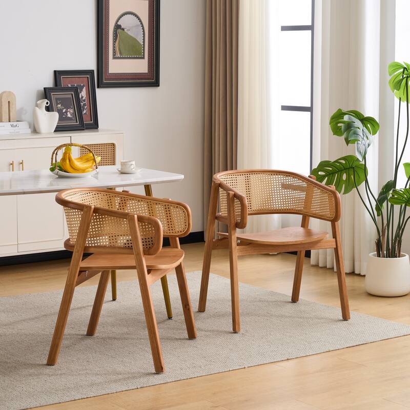 Christopher Knight Home - Mid-Cenutry Natural Rattan Mesh Dining Chairs Set with Ergonomic Curved Back and Armrests