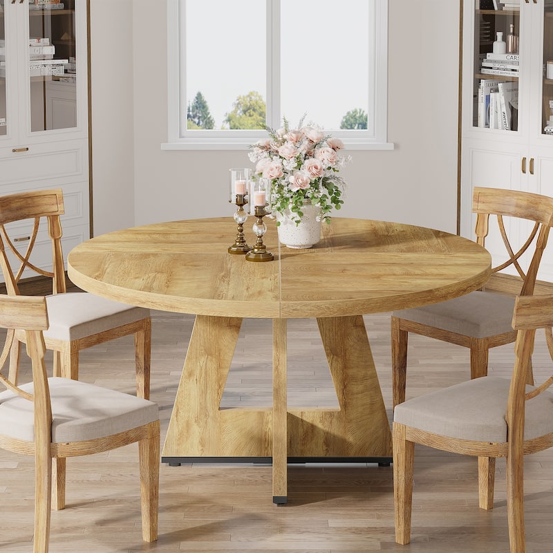 Round Dining Table for 4, 47 Inch Farmhouse Kitchen Table Small Dinner Table