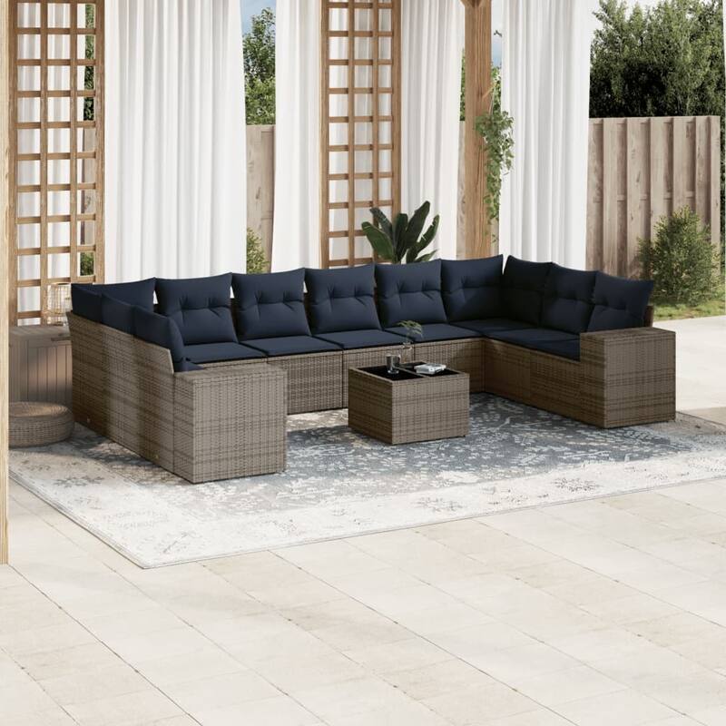 vidaXL 10/11 Piece Patio Sofa Set with Cushions Black/Brown/Gray Poly Rattan - 24.4 x 24.4 x 27.2