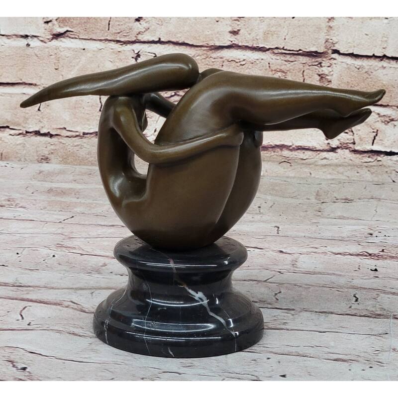 Figurative Curvy Female Figure Bronze Sculpture On Marble Base By Mario Nick