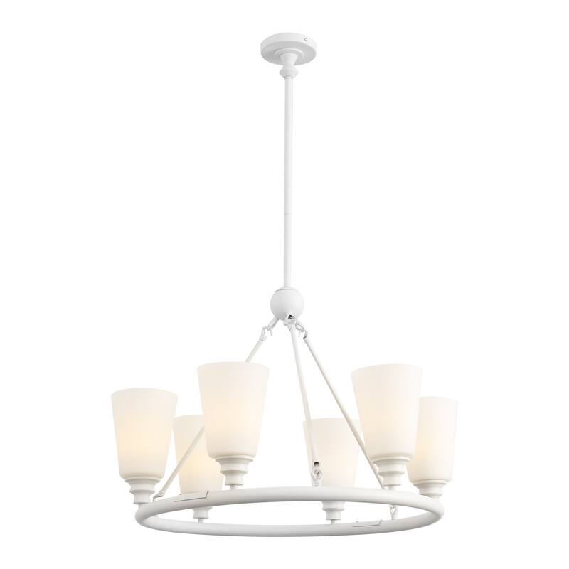 Denis 27.5" 6-Light Modern Iron/Glass LED Chandelier - White