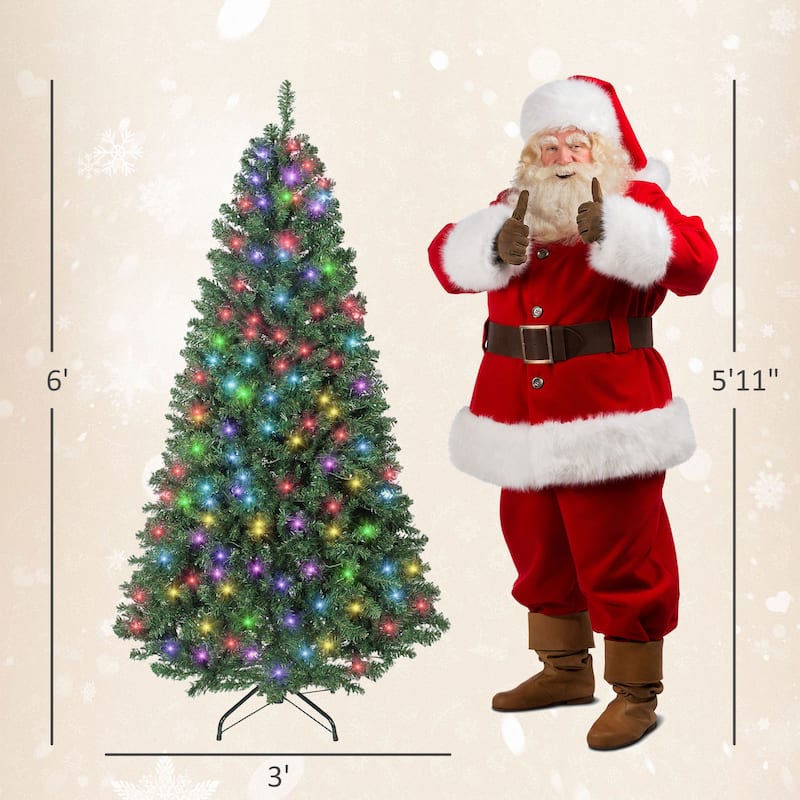 HOMCOM 6ft Prelit Xmas Tree: Dimmable RGB LED, 6 Modes, Remote, Timer, Metal Stand