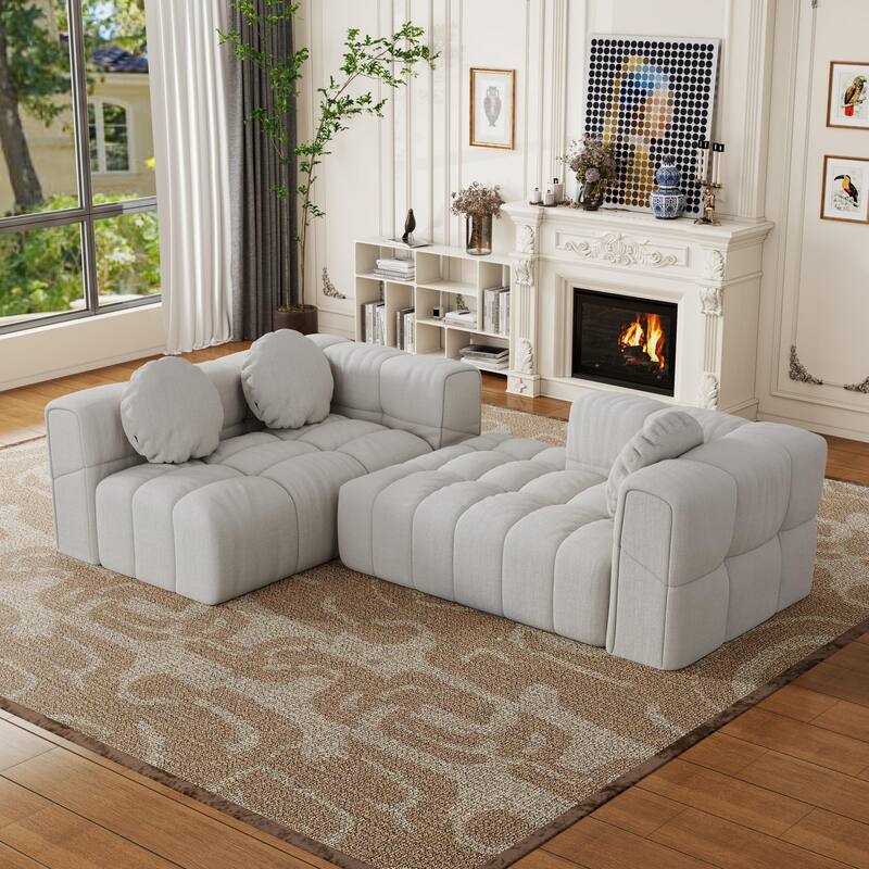Modern upholstered combination sofa set,fully compressed modular L-shaped combination with 3 pillows,free combination sofa