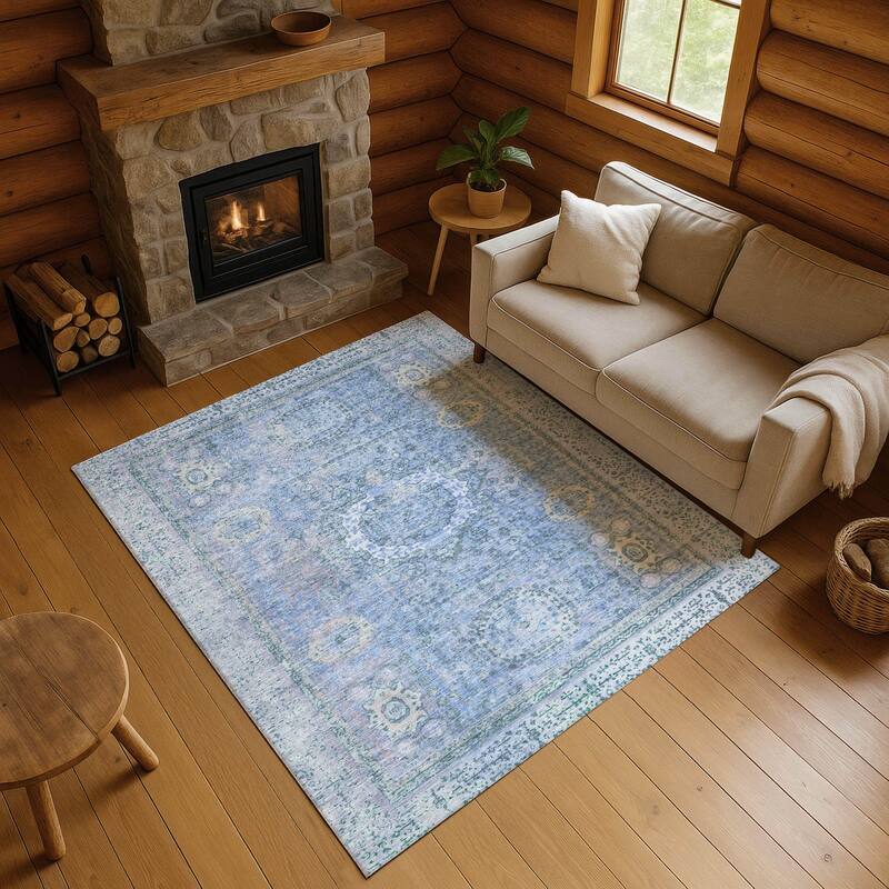 Premium Washable Super Soft Vintage Traditional Mayfield Rug - Blue - 9' x 12'
