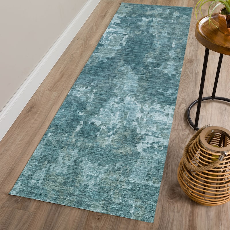 Machine Washable Indoor/ Outdoor Ombre Abstract Chantille Rug