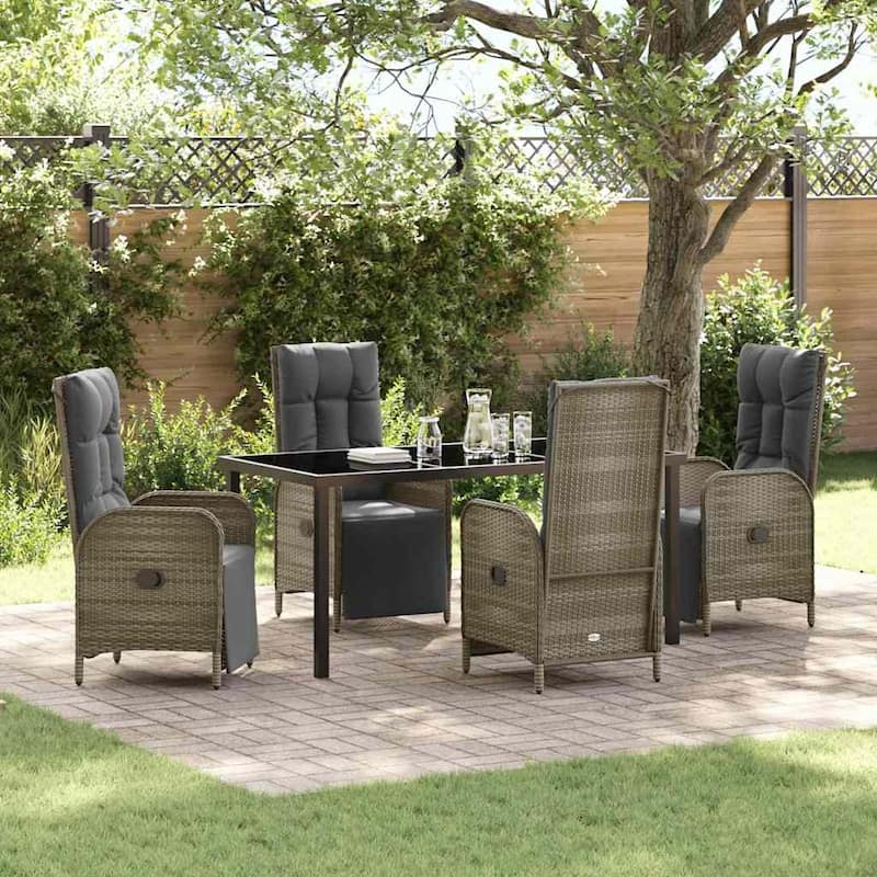 vidaXL Garden Dining Set with Cushion Grey Poly Rattan - Grey-22.44x24.61x42.91 in