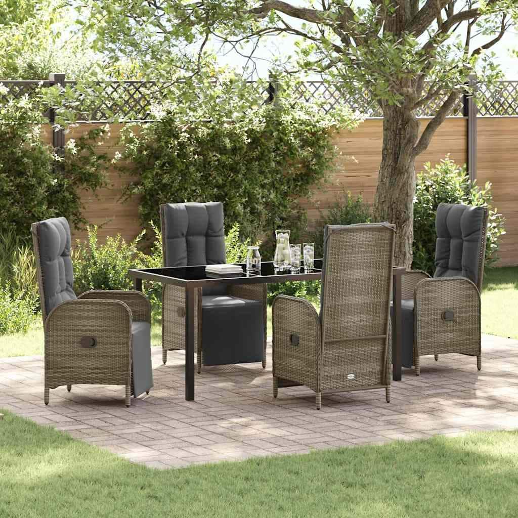 vidaXL Garden Dining Set with Cushion Grey Poly Rattan