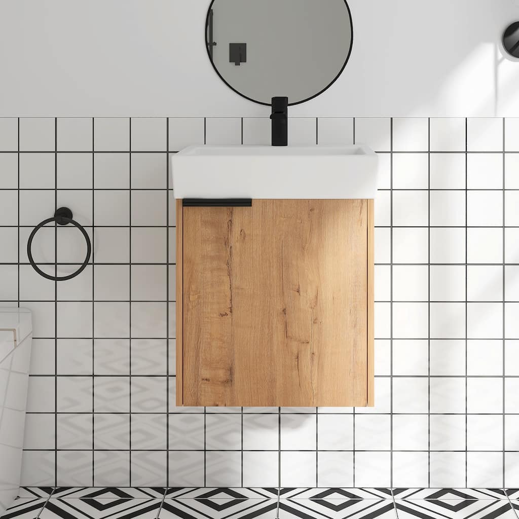 Wall-Mounted Bathroom Vanity with Ceramic Top and Basin