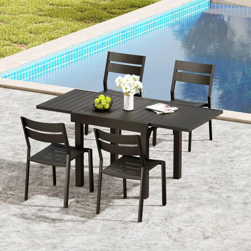 5/7/11-piece Set Outdoor Aluminum Extendable Patio Dining Table with Stackable Chairs