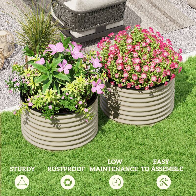 Set of 2 Galvanized Steel Raised Garden Beds Planters for Flowers Herbs Vegetables