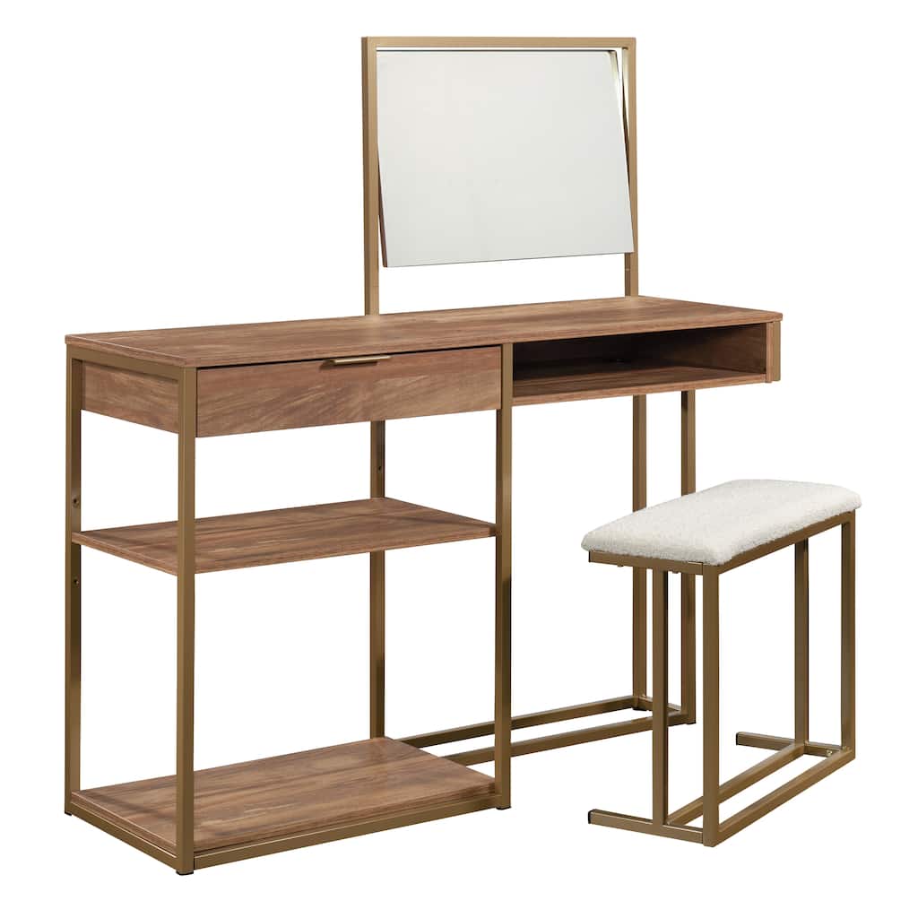 Wood Vanity with Chic Storage, Brown - 47.32" W x 16.77" D x 49.45" H