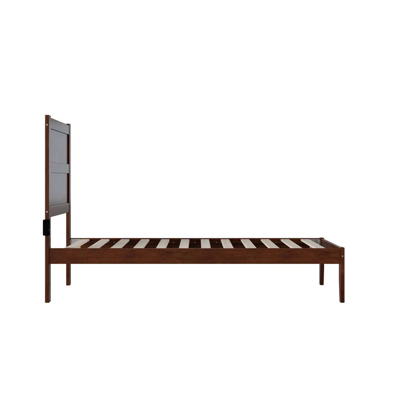 Twin Bed Platform Wood Frame - Modern Luxury Bed Walnut Finish