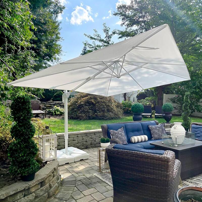 PURPLE LEAF White Rectangle Cantilever Patio Umbrella With Base