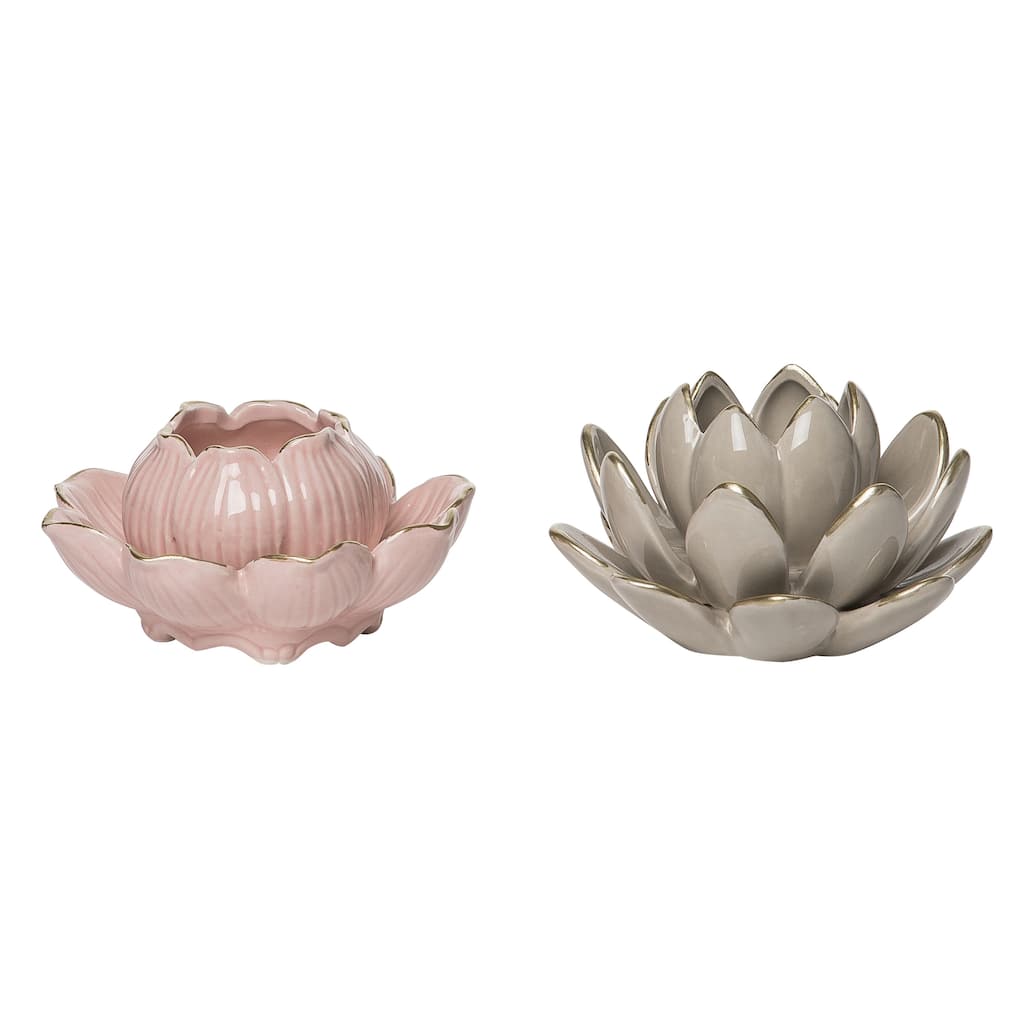 Transpac Stoneware Flower Votive Candle Holder Set of 2 Everyday Home Decorations
