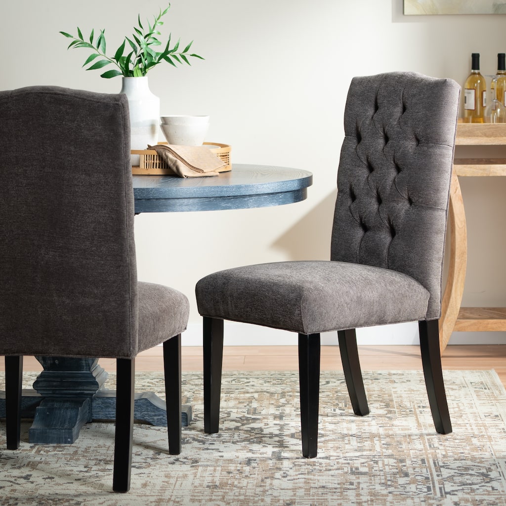 Modern Dining Chairs Tufted Dining Chairs with Tufted Back and Crown Top, for Dining Rooms, Set of 2, Dark Grey