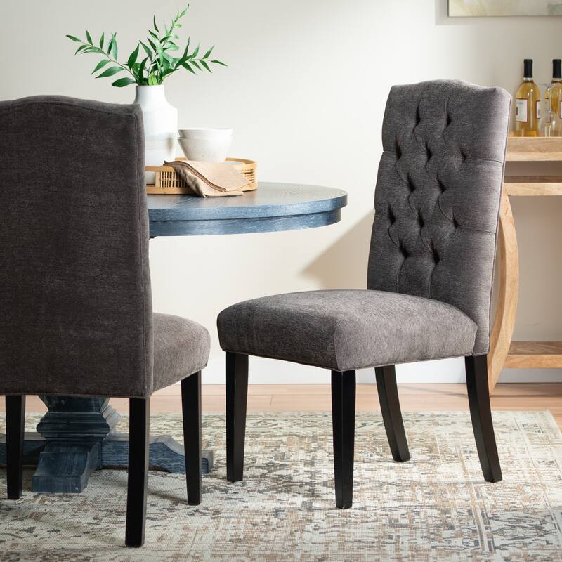 Modern Set of 2 Dining Chairs with Tufted Diamond-Stitched Backrest, Padded Seat, Solid Wood Legs for Dining Room, Living Room