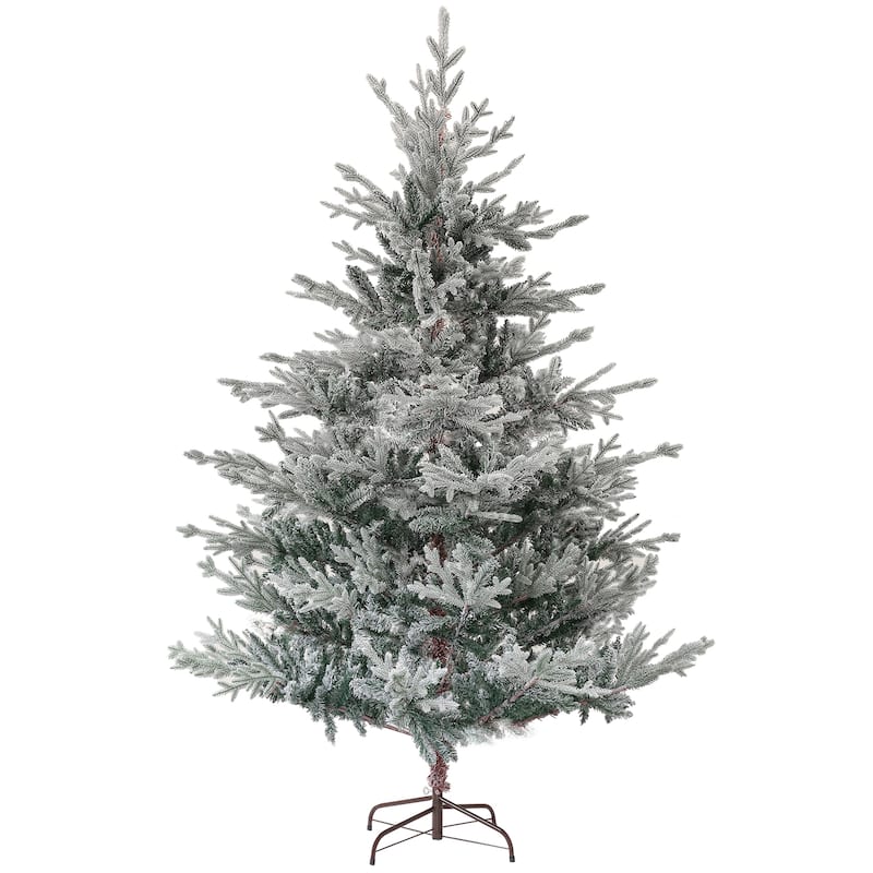 HOMCOM Nordic Pine Artificial Christmas Tree - Snow Flocked Tips, Foldable Metal Stand, Easy Assembly - Green