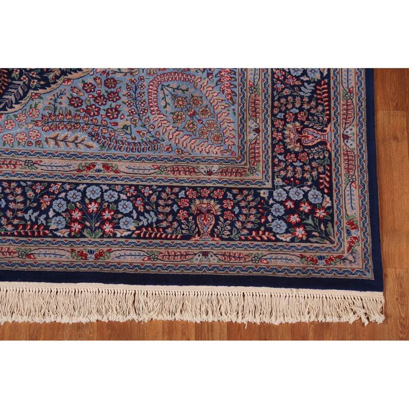 Vegetable Dye Blue Kerman Chinese Area Rug Hand-Knotted Wool Carpet - 7'0"x 10'0"