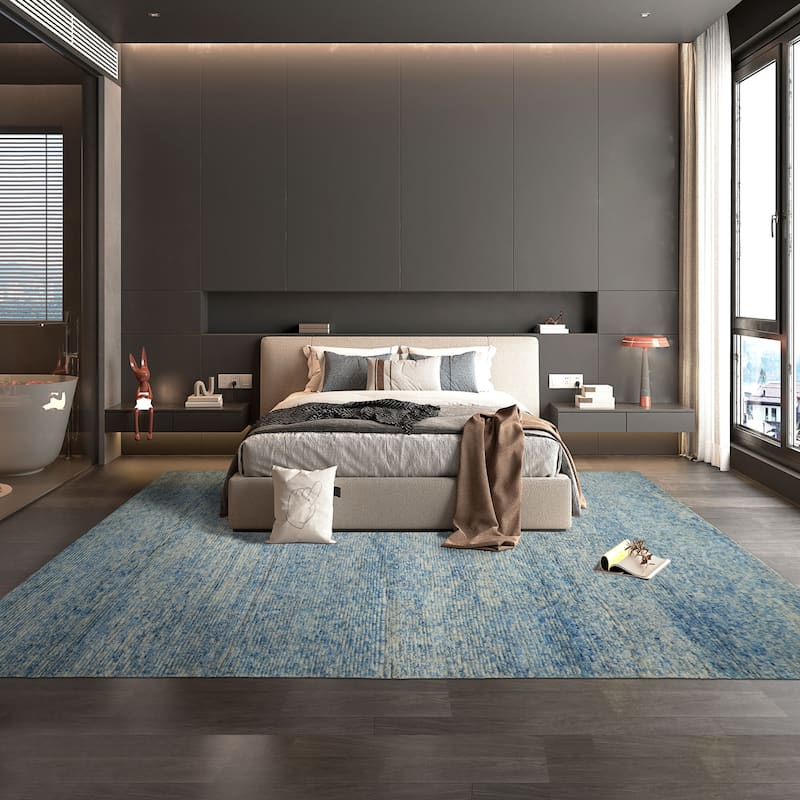 10x14 Tibetano Hand Knotted Wool Blue Modern & Contemporary Plush Pile Textured Rug - 10' x 14' - 10'  x 14'