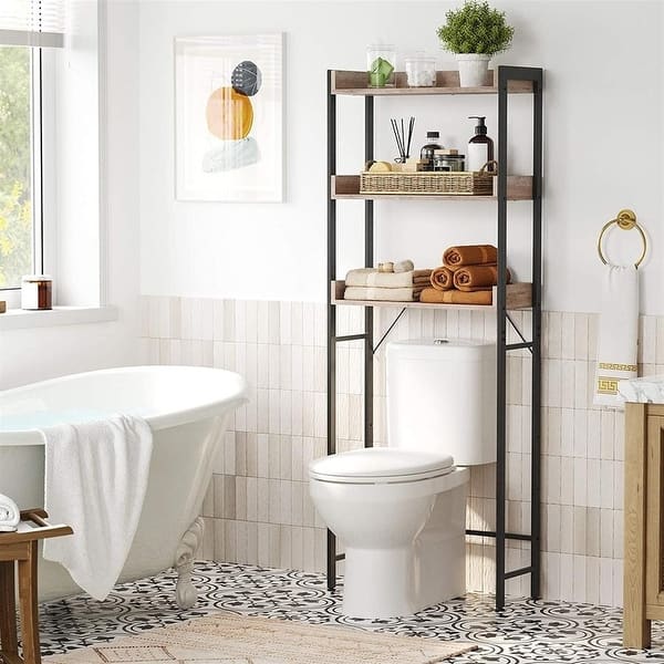 Spirich 3 Tier Bathroom Shelf Wall Mounted with Towel Hooks, Bathroom  Organizer Shelf Over The Toilet (Espresso)