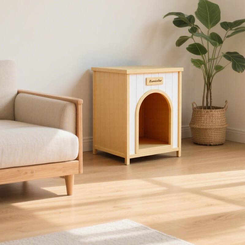 Lumicedar Cream Yellow Flat Roof Pet House FSC Solid Wood Indoor Shelter for Small Cats - light wood